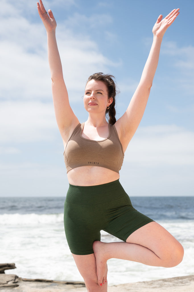 Mocha Bliss Seamless Open Back Sports Bra - UNLMTD Active + Lounge